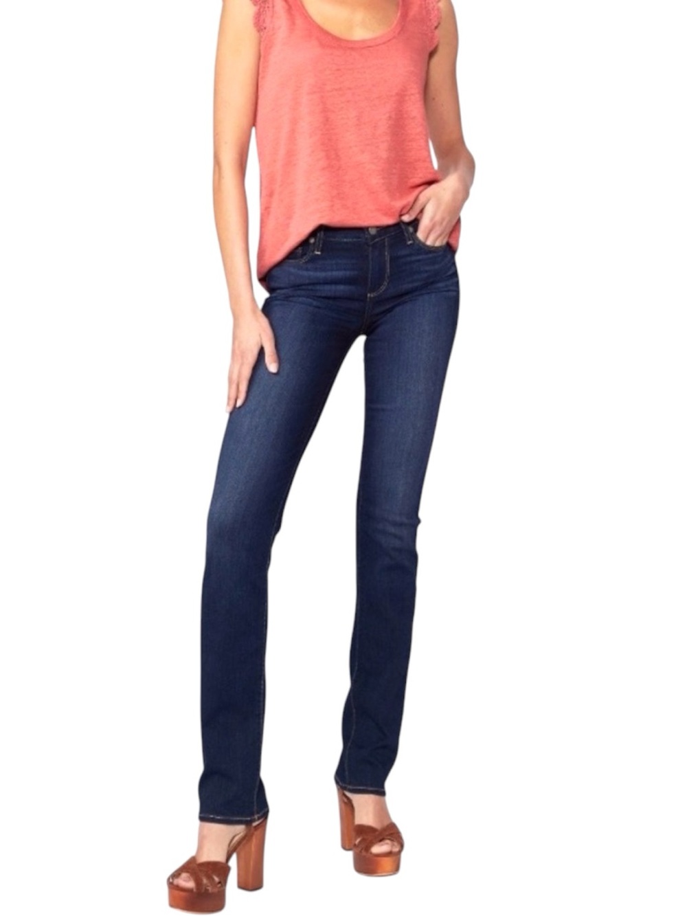 PAIGE Dark Wash Skyline Straight Slim Mid Rise Whiskered Jeans (30x32)